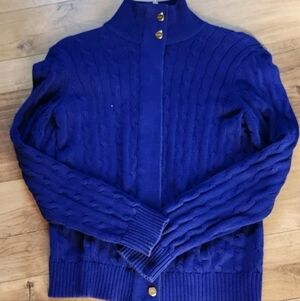 Ralph Lauren L R L Sweater Cardigan Full Zip Womens Medium 100% Cotton Blue